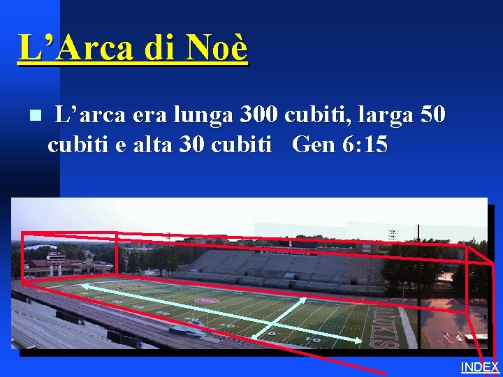 L’Arca di Noè n L’arca era lunga 300 cubiti, larga 50 cubiti e alta