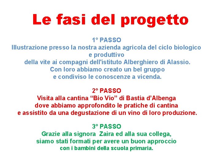 Le fasi del progetto 1° PASSO Illustrazione presso la nostra azienda agricola del ciclo