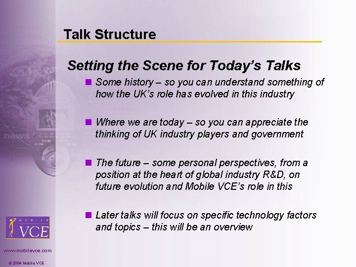 Talk Structure Setting the Scene for Today’s Talks n Some history – so you