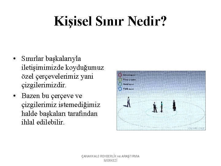 Kişisel Sınır Nedir? • Sınırlar başkalarıyla iletişimimizde koyduğumuz özel çerçevelerimiz yani çizgilerimizdir. • Bazen