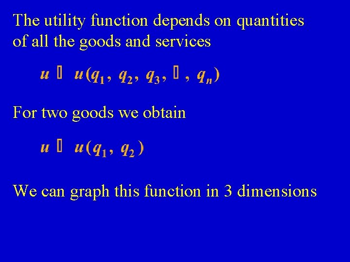 The utility function depends on quantities of all the goods and services For two