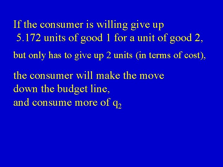 If the consumer is willing give up 5. 172 units of good 1 for