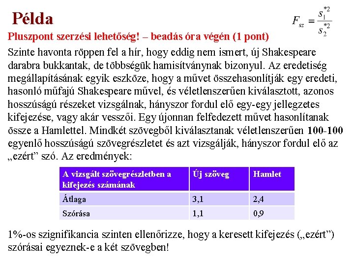 Példa Pluszpont szerzési lehetőség! – beadás óra végén (1 pont) Szinte havonta röppen fel