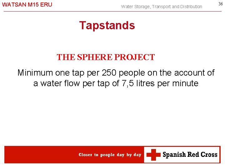 WATSAN M 15 ERU Water Storage, Transport and Distribution Tapstands THE SPHERE PROJECT Minimum