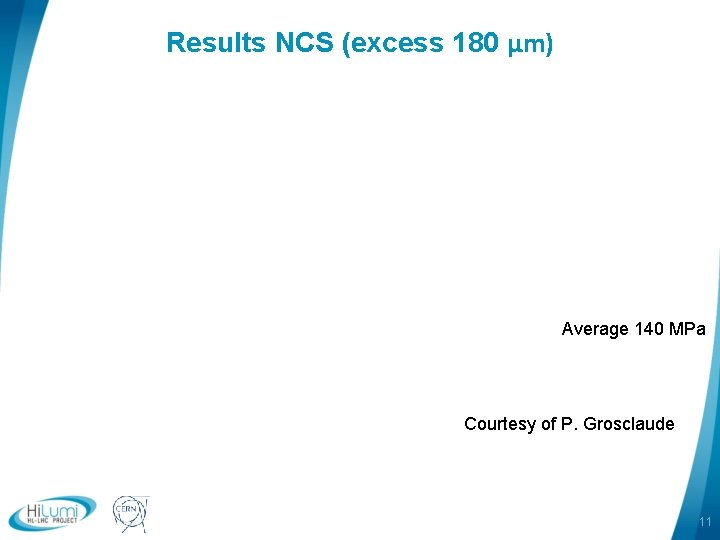 Results NCS (excess 180 μm) Average 140 MPa Courtesy of P. Grosclaude logo area