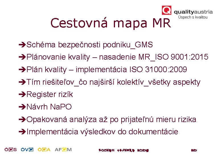 Cestovná mapa MR èSchéma bezpečnosti podniku_GMS èPlánovanie kvality – nasadenie MR_ISO 9001: 2015 èPlán