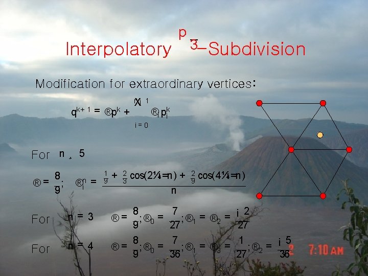 Interpolatory p 3 -Subdivision Modification for extraordinary vertices: qk + 1 = ®pk +