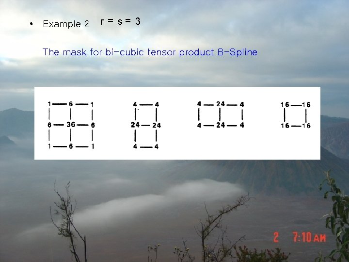  • Example 2 r = s= 3 The mask for bi-cubic tensor product