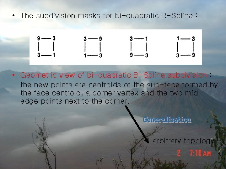  • The subdivision masks for bi-quadratic B-Spline : • Geometric view of bi-quadratic