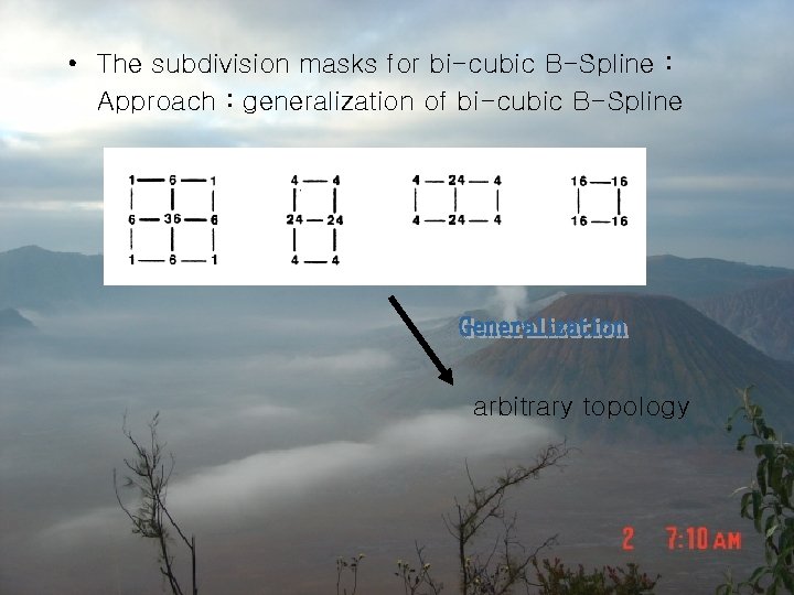  • The subdivision masks for bi-cubic B-Spline : Approach : generalization of bi-cubic