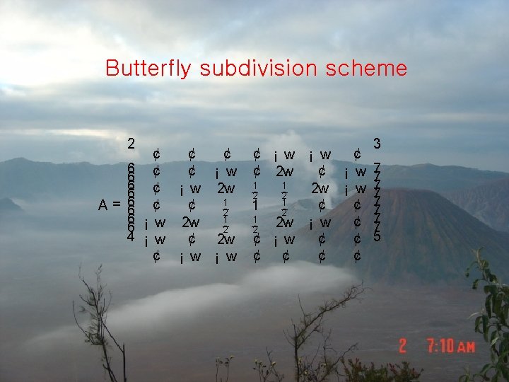 Butterfly subdivision scheme 2 6 6 = A 6 6 4 ¢ ¢ ¡