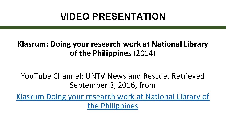 VIDEO PRESENTATION Klasrum: Doing your research work at National Library of the Philippines (2014)