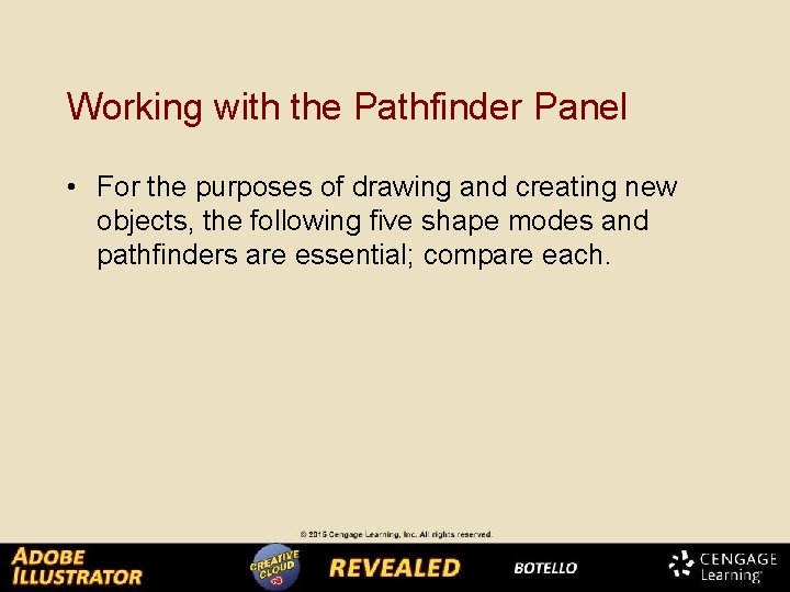 Working with the Pathfinder Panel • For the purposes of drawing and creating new