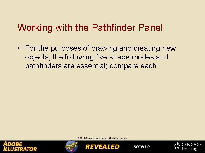 Working with the Pathfinder Panel • For the purposes of drawing and creating new