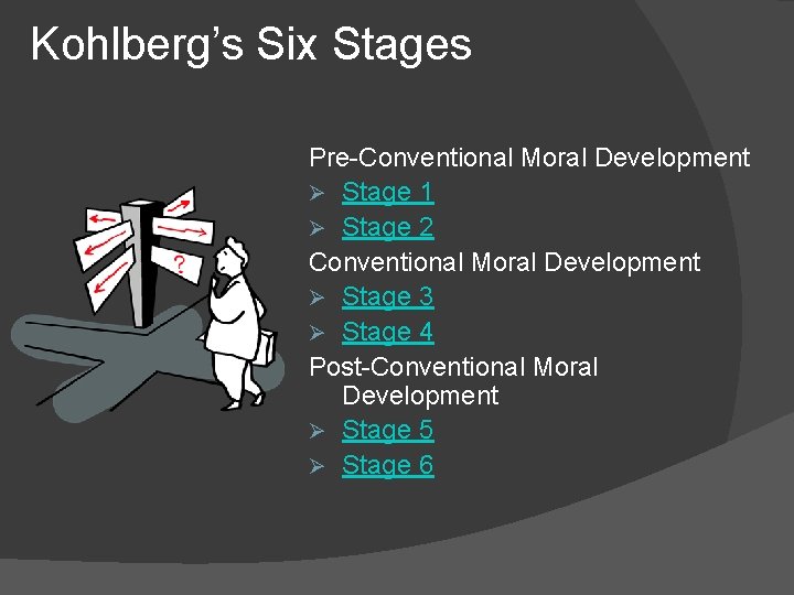 Kohlberg’s Six Stages Pre-Conventional Moral Development Ø Stage 1 Ø Stage 2 Conventional Moral