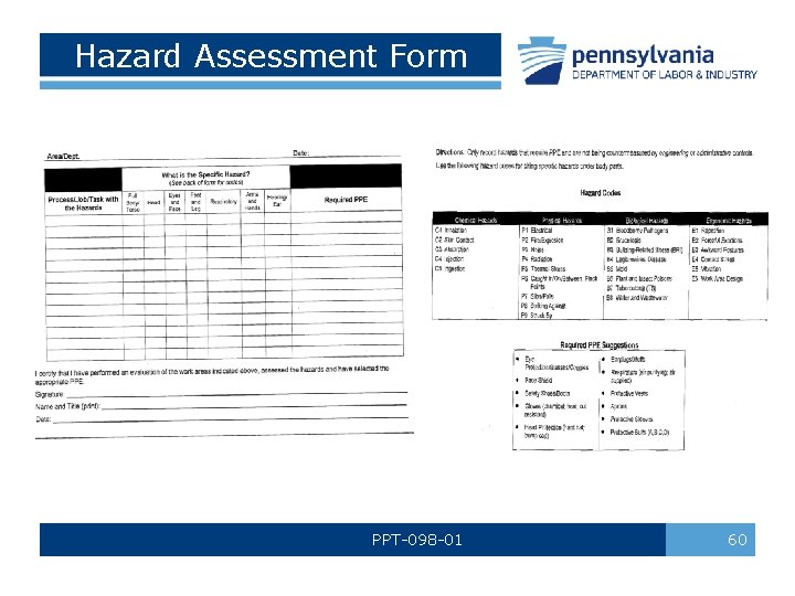 Hazard Assessment Form PPT-098 -01 60 