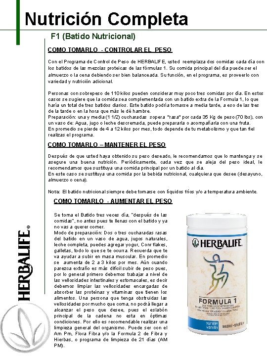 Nutrición Completa F 1 (Batido Nutricional) COMO TOMARLO - CONTROLAR EL PESO Con el