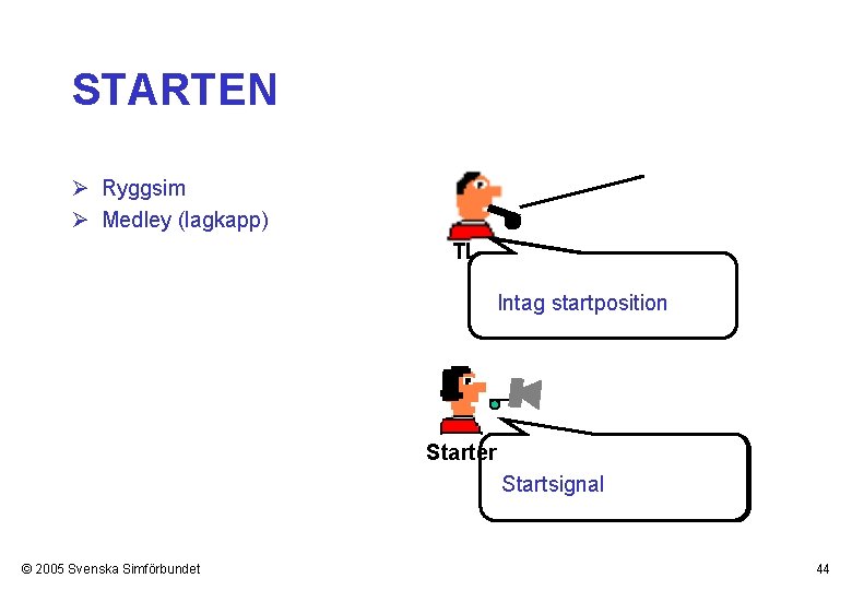 STARTEN Ø Ryggsim Ø Medley (lagkapp) TL 1. Ta av överdrag! Hoppa i vattnet