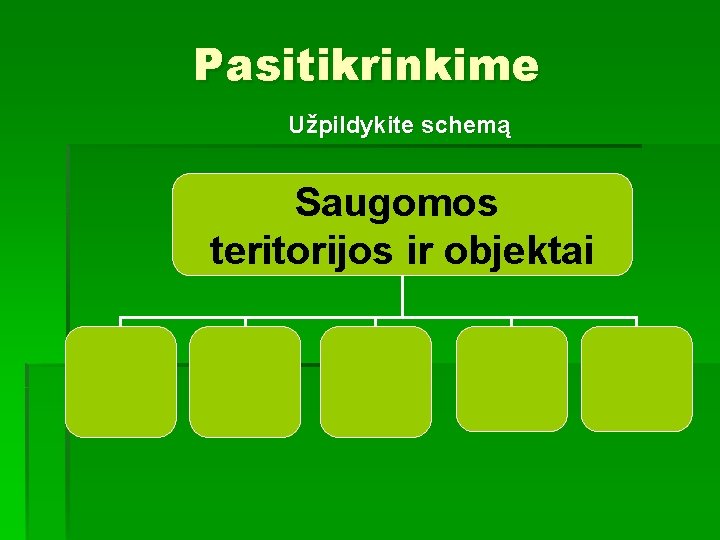 Pasitikrinkime Užpildykite schemą Saugomos teritorijos ir objektai 
