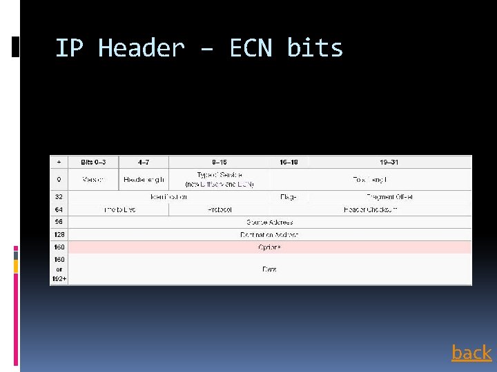 IP Header – ECN bits back 