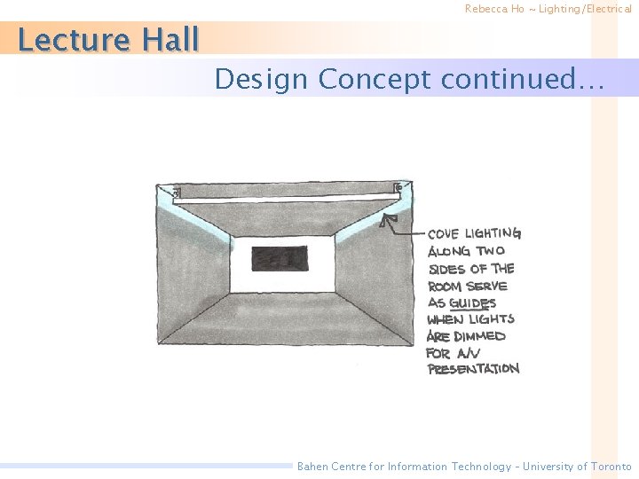 Lecture Hall Rebecca Ho ~ Lighting/Electrical Design Concept continued… Bahen Centre for Information Technology