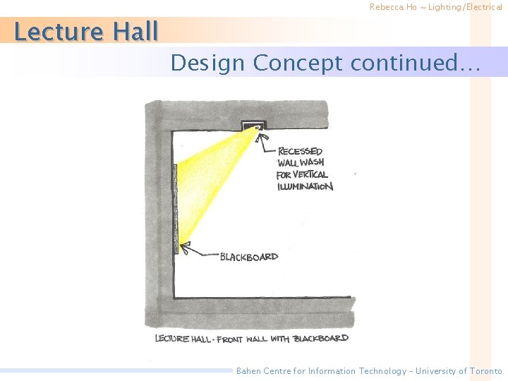 Lecture Hall Rebecca Ho ~ Lighting/Electrical Design Concept continued… Bahen Centre for Information Technology