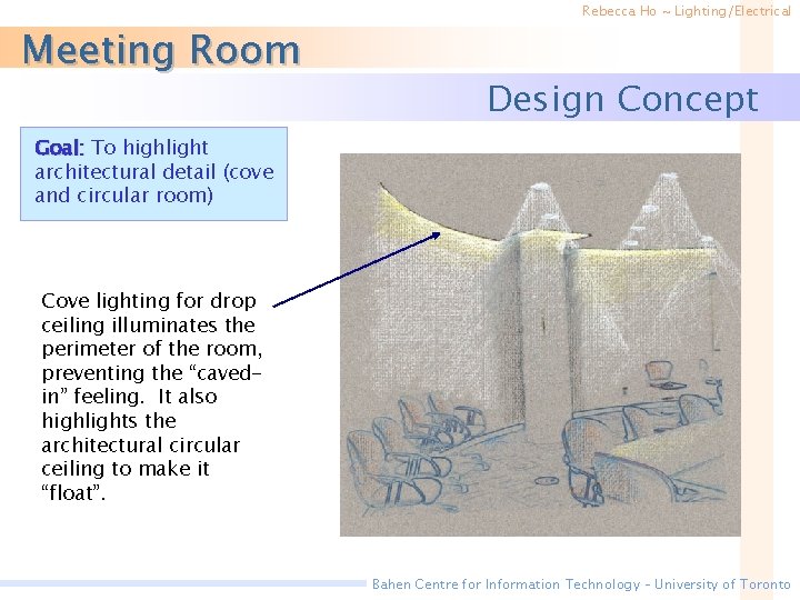 Meeting Room Rebecca Ho ~ Lighting/Electrical Design Concept Goal: To highlight architectural detail (cove