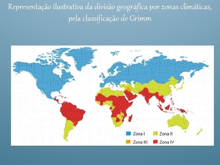 Representação ilustrativa da divisão geográfica por zonas climáticas, pela classificação de Grimm 