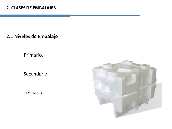 2. CLASES DE EMBALAJES 2. 1 Niveles de Embalaje Primario. Secundario. Terciario. 