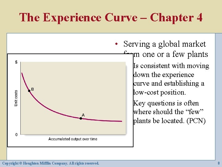 The Experience Curve – Chapter 4 • Serving a global market from one or