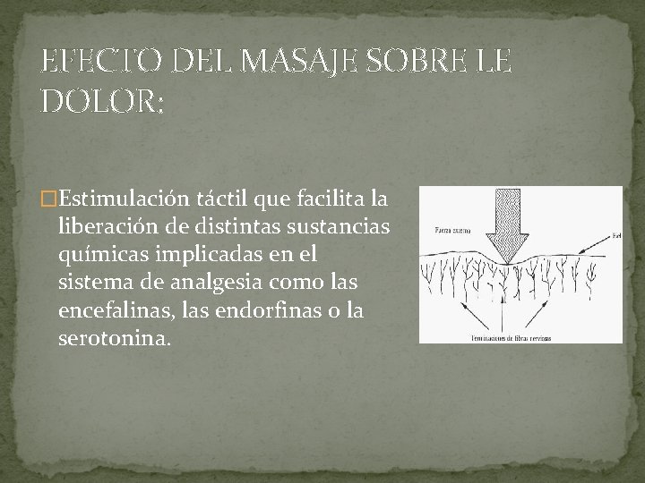 EFECTO DEL MASAJE SOBRE LE DOLOR: �Estimulación táctil que facilita la liberación de distintas