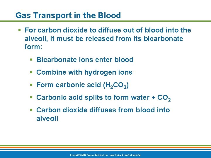 Gas Transport in the Blood § For carbon dioxide to diffuse out of blood