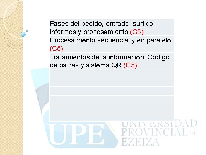 Fases del pedido, entrada, surtido, informes y procesamiento (C 5) Procesamiento secuencial y en