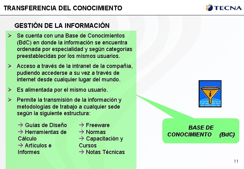 TRANSFERENCIA DEL CONOCIMIENTO GESTIÓN DE LA INFORMACIÓN Ø Se cuenta con una Base de