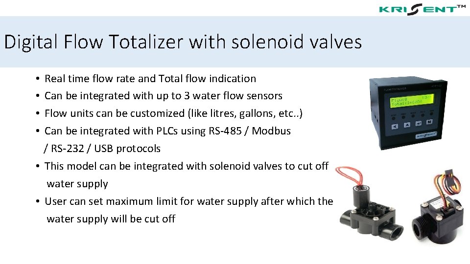 Digital Flow Totalizer with solenoid valves • Real time flow rate and Total flow
