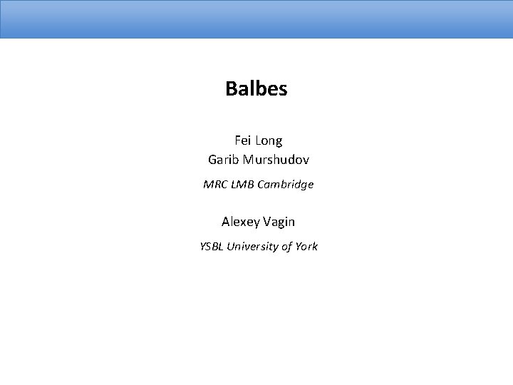 Balbes Fei Long Garib Murshudov MRC LMB Cambridge Alexey Vagin YSBL University of York