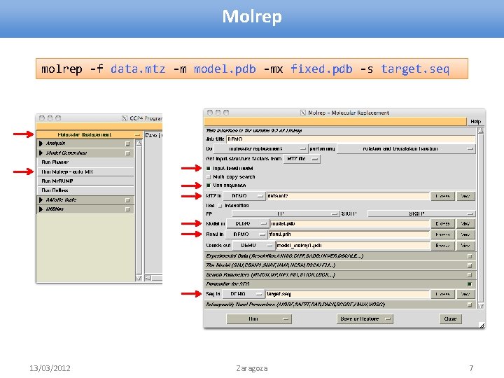 Molrep molrep -f data. mtz -m model. pdb -mx fixed. pdb -s target. seq