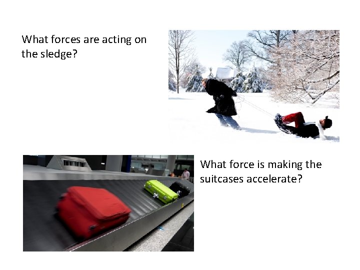 What forces are acting on the sledge? What force is making the suitcases accelerate?