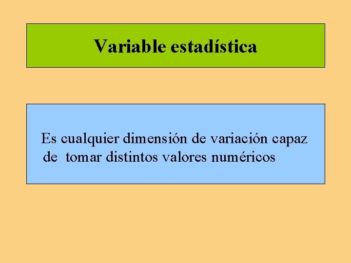 Variable estadística Es cualquier dimensión de variación capaz de tomar distintos valores numéricos 