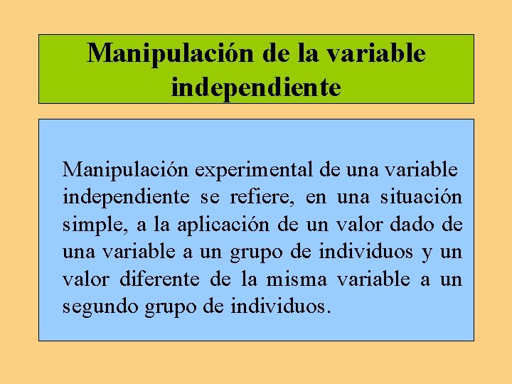 Manipulación de la variable independiente Manipulación experimental de una variable independiente se refiere, en