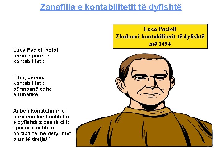 Zanafilla e kontabilitetit të dyfishtë Luca Pacioli botoi librin e parë të kontabilitetit, Libri,
