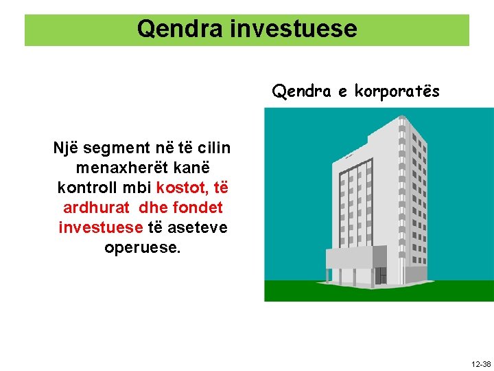 Qendra investuese Qendra e korporatës Një segment në të cilin menaxherët kanë kontroll mbi