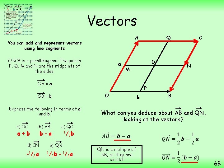 Vectors A You can add and represent vectors using line segments OACB is a