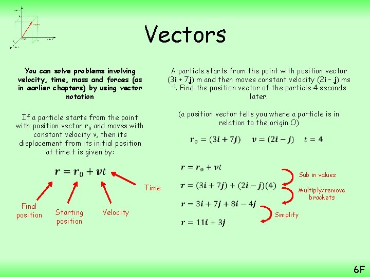 Vectors You can solve problems involving velocity, time, mass and forces (as in earlier