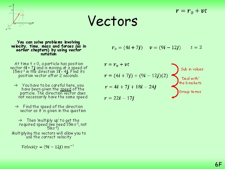  Vectors You can solve problems involving velocity, time, mass and forces (as in