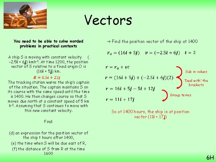 Vectors Find the position vector of the ship at 1400 You need to be