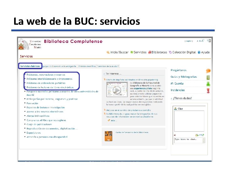 La web de la BUC: servicios 