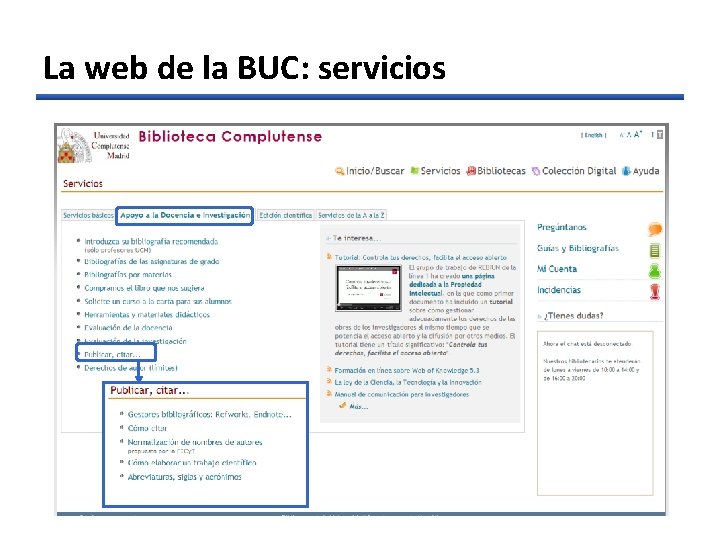 La web de la BUC: servicios 