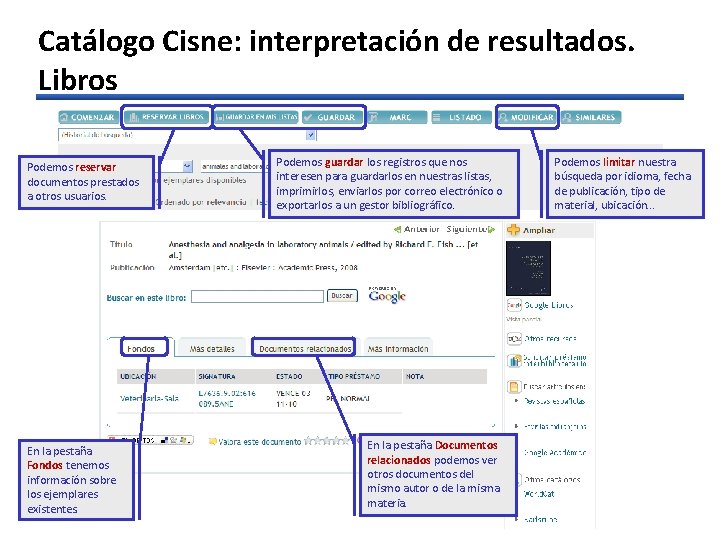Catálogo Cisne: interpretación de resultados. Libros Podemos reservar documentos prestados a otros usuarios. En