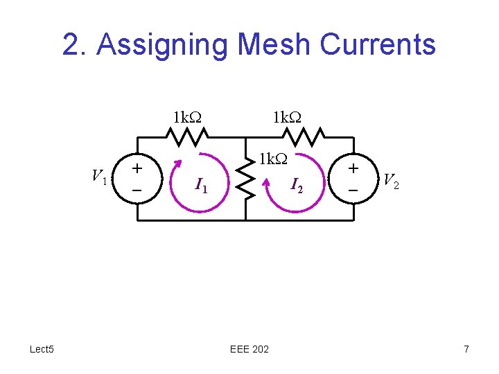2. Assigning Mesh Currents 1 k. W V 1 Lect 5 + – 1
